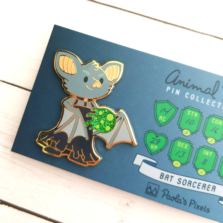 Bat Sorcerer Enamel Pin with Glitter - Geeky merchandise for people who play D&D - Merch to wear and cute accessories and stationery Paola's Pixels
