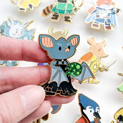 Bat Sorcerer Enamel Pin with Glitter - Geeky merchandise for people who play D&D - Merch to wear and cute accessories and stationery Paola's Pixels