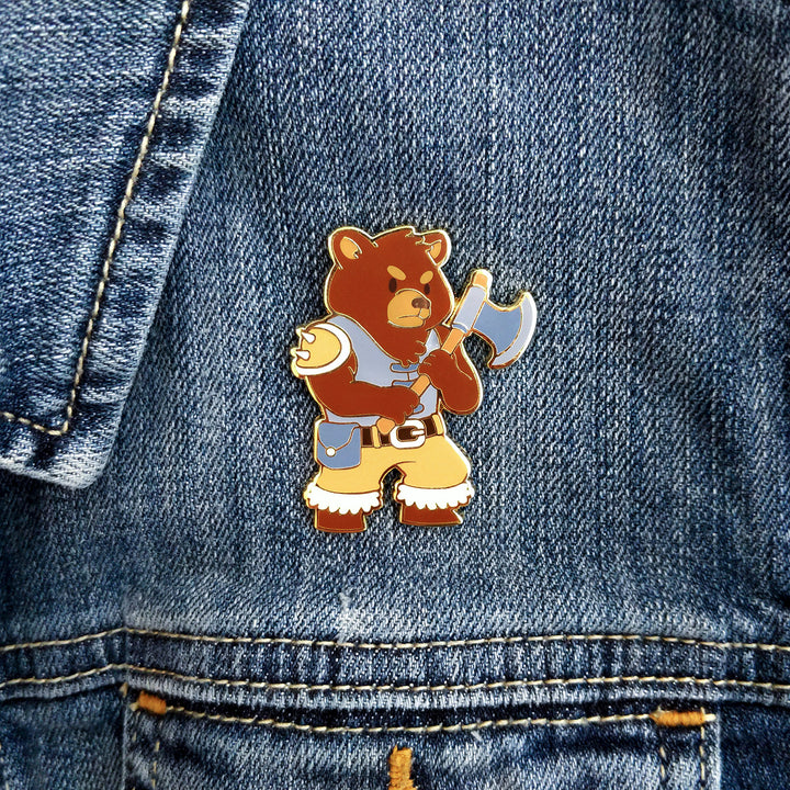 Bear Barbarian Enamel Pin - Geeky merchandise for people who play D&D - Merch to wear and cute accessories and stationery Paola's Pixels