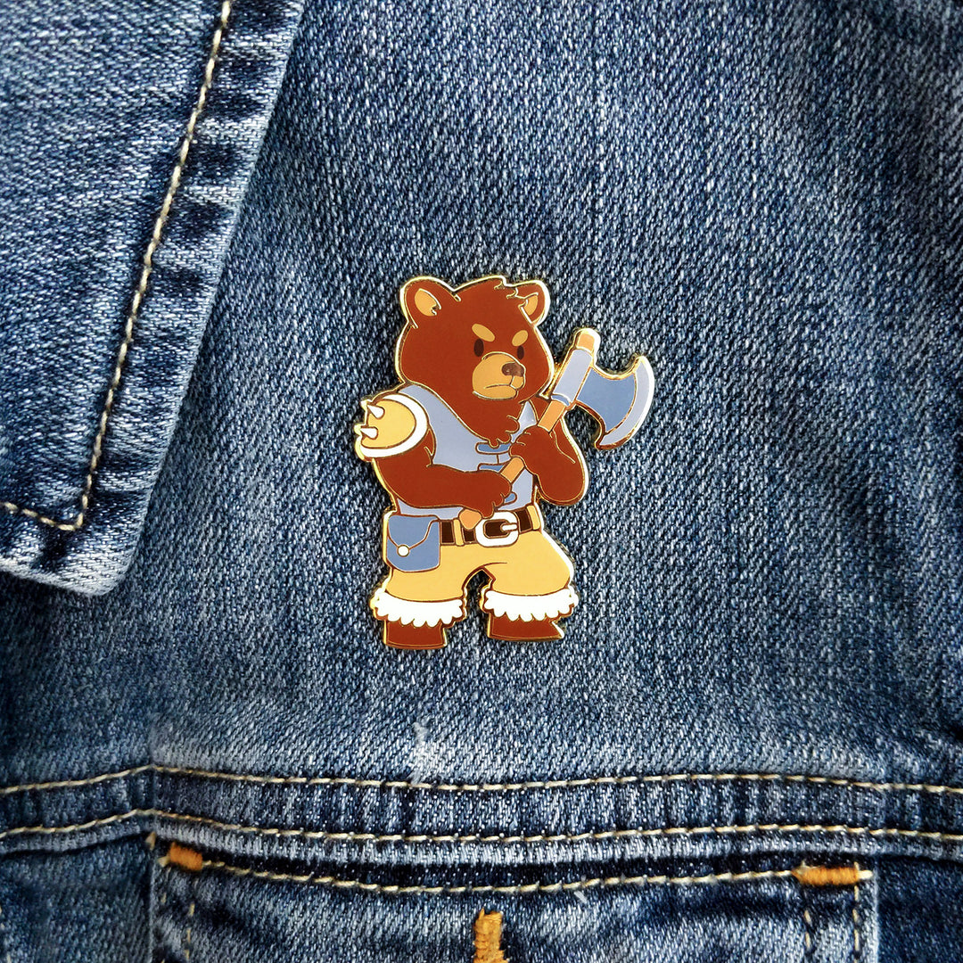 Seconds sale! Bear Barbarian Enamel Pin - Geeky merchandise for people who play D&D - Merch to wear and cute accessories and stationery Paola's Pixels