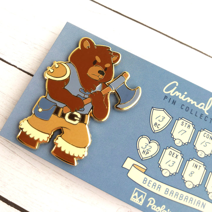 Seconds sale! Bear Barbarian Enamel Pin - Geeky merchandise for people who play D&D - Merch to wear and cute accessories and stationery Paola's Pixels
