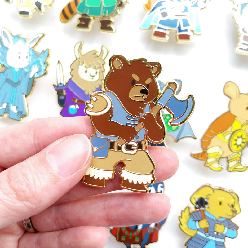 Bear Barbarian Enamel Pin - Geeky merchandise for people who play D&D - Merch to wear and cute accessories and stationery Paola&