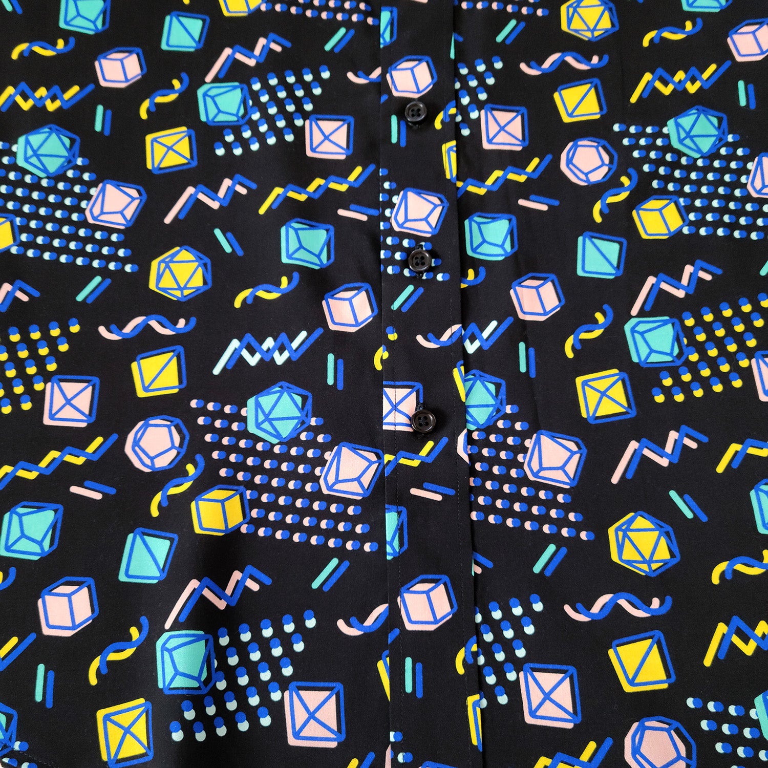 Black 90s Dice Unisex Button Up - Geeky merchandise for people who play D&D - Merch to wear and cute accessories and stationery Paola's Pixels
