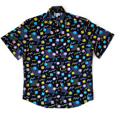Black 90s Dice Unisex Button Up - Geeky merchandise for people who play D&D - Merch to wear and cute accessories and stationery Paola's Pixels