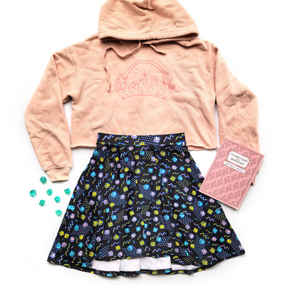 Black 90s Dice Skater Skirt - Geeky merchandise for people who play D&D - Merch to wear and cute accessories and stationery Paola's Pixels