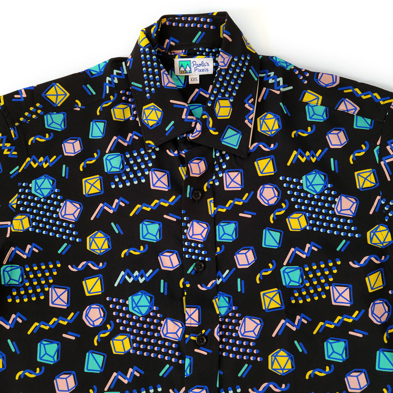 Black 90s Dice Unisex Button Up - Geeky merchandise for people who play D&D - Merch to wear and cute accessories and stationery Paola&
