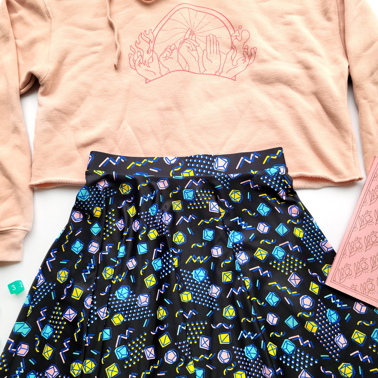 Black 90s Dice Skater Skirt - Geeky merchandise for people who play D&D - Merch to wear and cute accessories and stationery Paola's Pixels