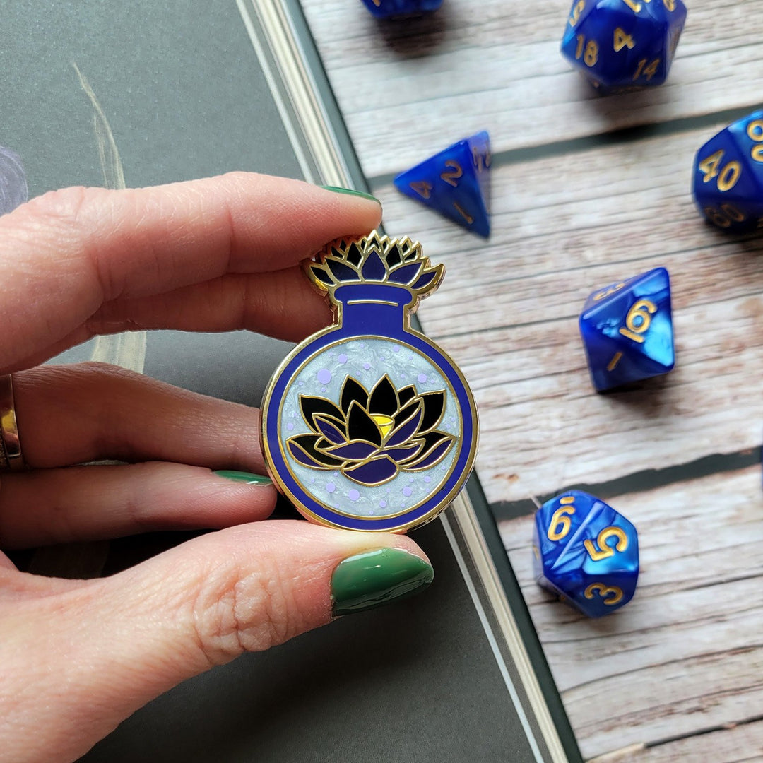 Seconds Sale! Black Lotus Potion Enamel Pin - Geeky merchandise for people who play D&D - Merch to wear and cute accessories and stationery Paola's Pixels