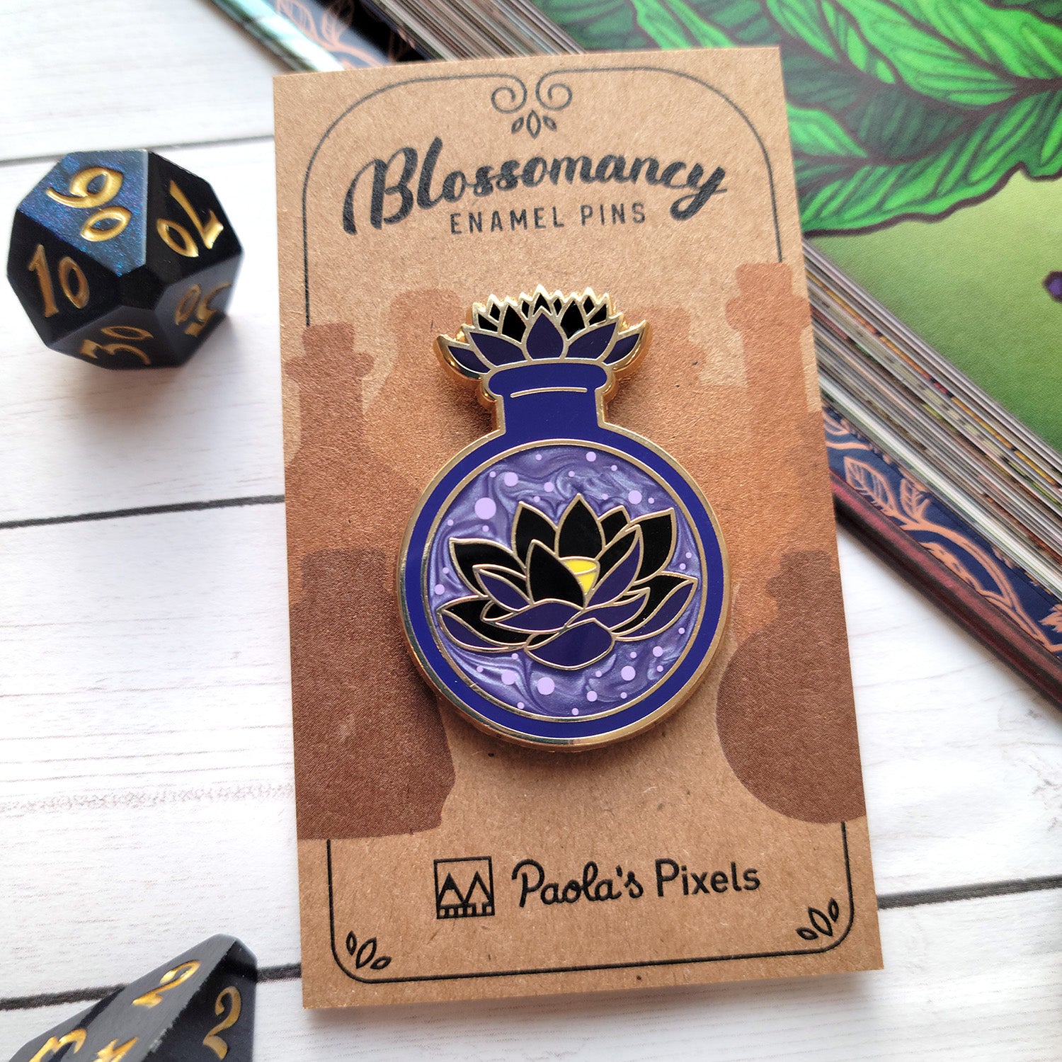 Black Lotus Potion Enamel Pin - Geeky merchandise for people who play D&D - Merch to wear and cute accessories and stationery Paola's Pixels