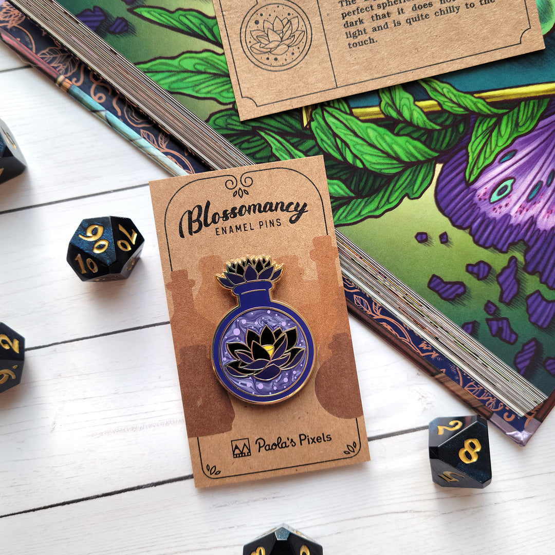 Black Lotus Potion Enamel Pin - Geeky merchandise for people who play D&D - Merch to wear and cute accessories and stationery Paola's Pixels