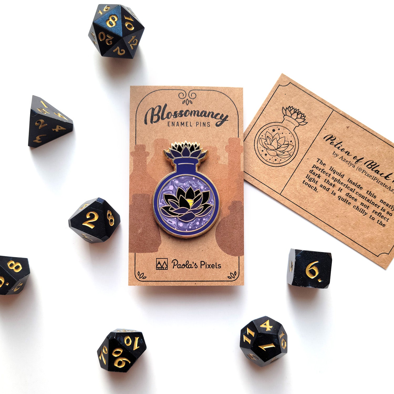 Black Lotus Potion Enamel Pin - Geeky merchandise for people who play D&D - Merch to wear and cute accessories and stationery Paola's Pixels