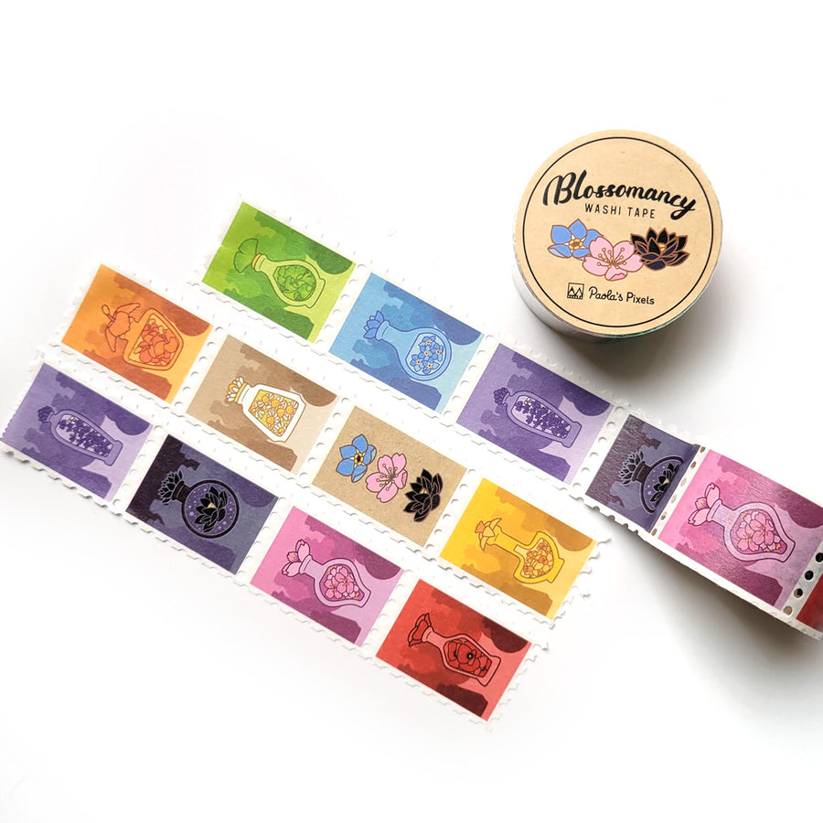 Blossomancy Stamp Washi Tape - Geeky merchandise for people who play D&D - Merch to wear and cute accessories and stationery Paola's Pixels