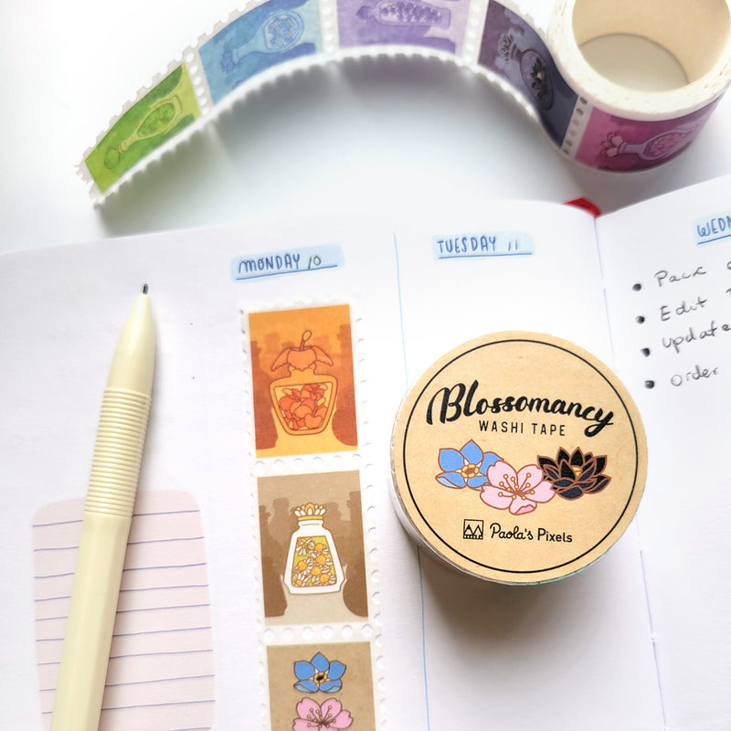 Blossomancy Stamp Washi Tape - Geeky merchandise for people who play D&D - Merch to wear and cute accessories and stationery Paola&
