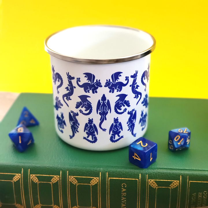 Blue Dragons Enamel Mug - Geeky merchandise for people who play D&D - Merch to wear and cute accessories and stationery Paola's Pixels