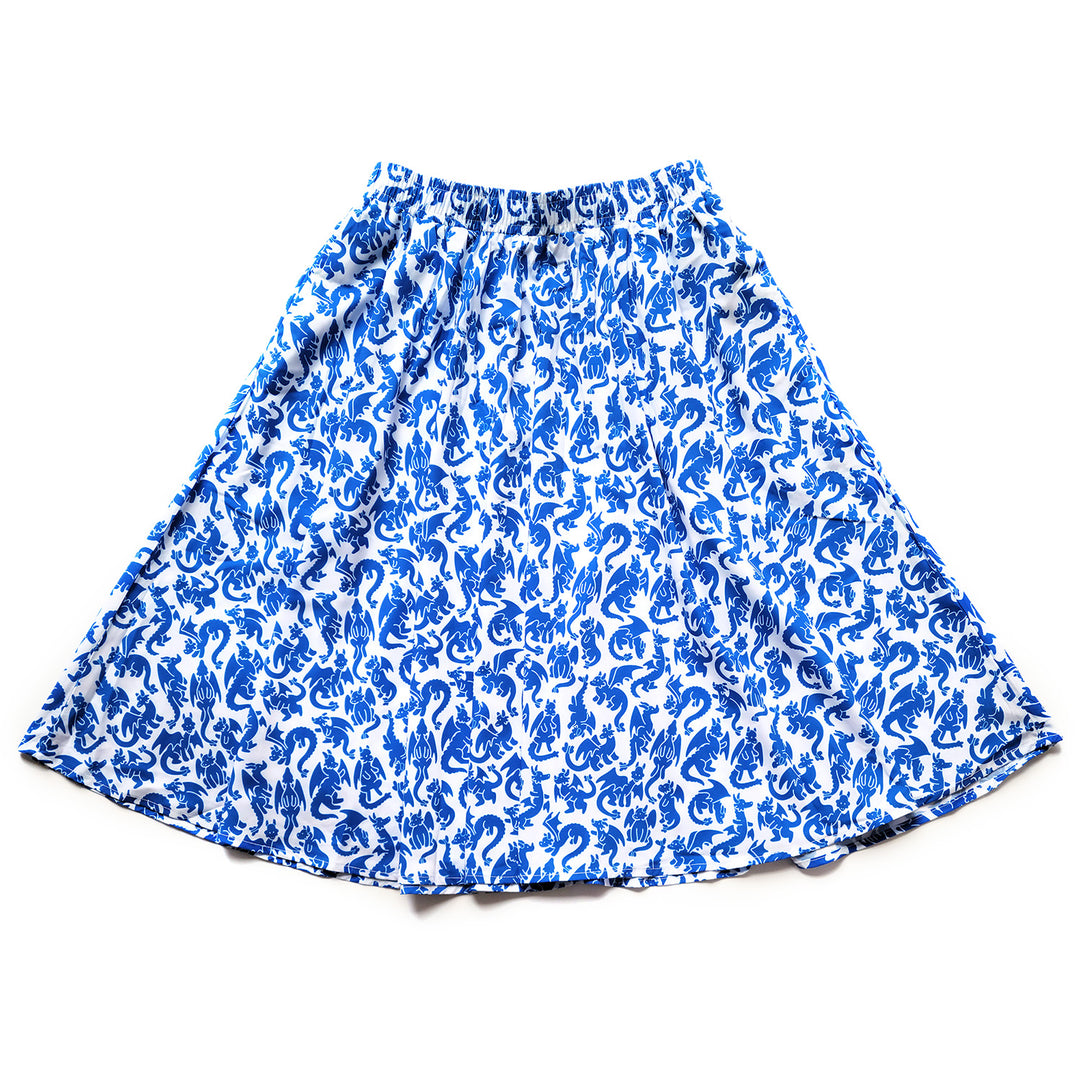Blue Dragons Midi Skirt - Geeky merchandise for people who play D&D - Merch to wear and cute accessories and stationery Paola's Pixels