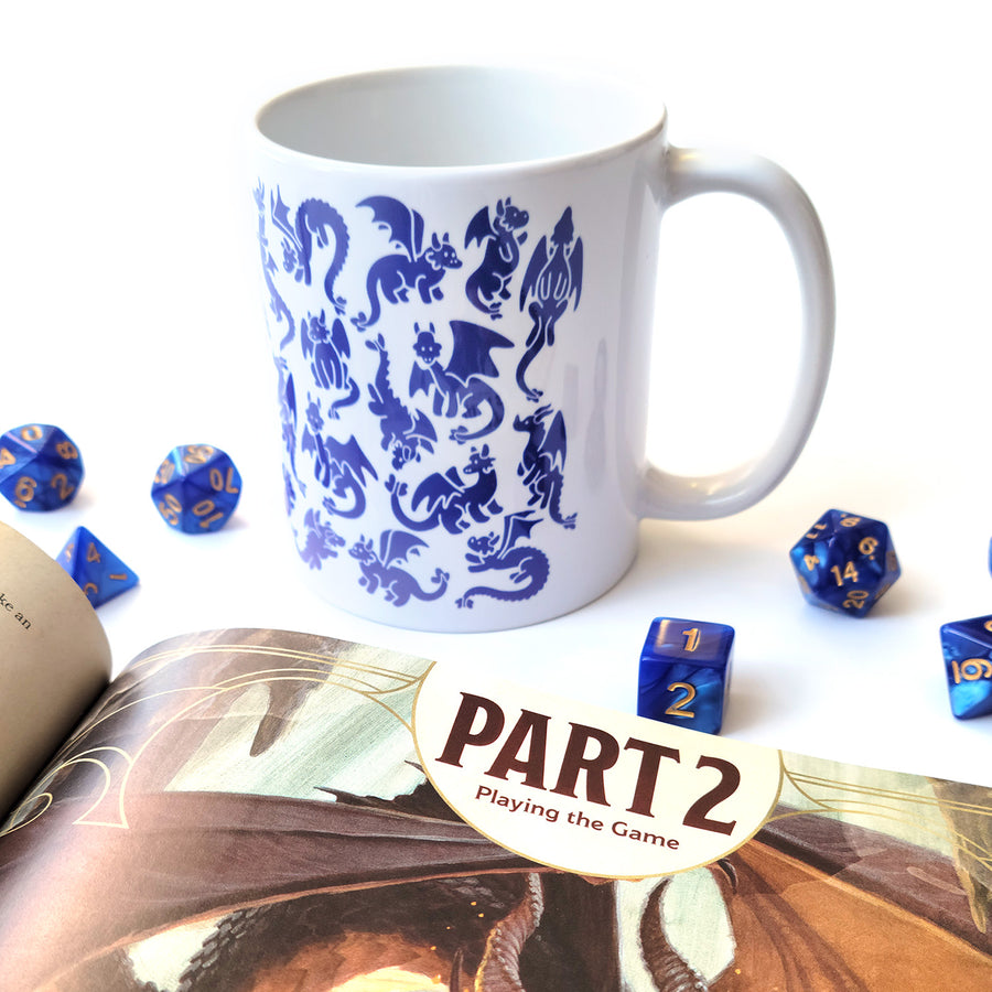 Blue Dragons Mug - Geeky merchandise for people who play D&D - Merch to wear and cute accessories and stationery Paola's Pixels