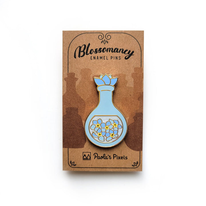 Seconds Sale! Blue Forget-Me-Not Potion Enamel Pin - Geeky merchandise for people who play D&D - Merch to wear and cute accessories and stationery Paola's Pixels