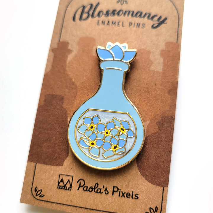 Seconds Sale! Blue Forget-Me-Not Potion Enamel Pin - Geeky merchandise for people who play D&D - Merch to wear and cute accessories and stationery Paola's Pixels