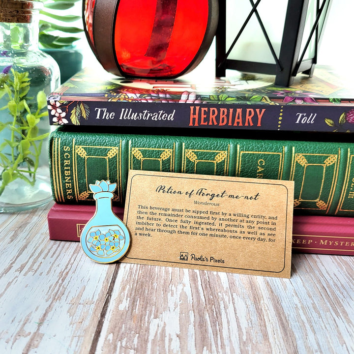 Seconds Sale! Blue Forget-Me-Not Potion Enamel Pin - Geeky merchandise for people who play D&D - Merch to wear and cute accessories and stationery Paola's Pixels