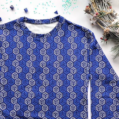 Blue D20 Holiday Sweatshirt - Geeky merchandise for people who play D&D - Merch to wear and cute accessories and stationery Paola's Pixels