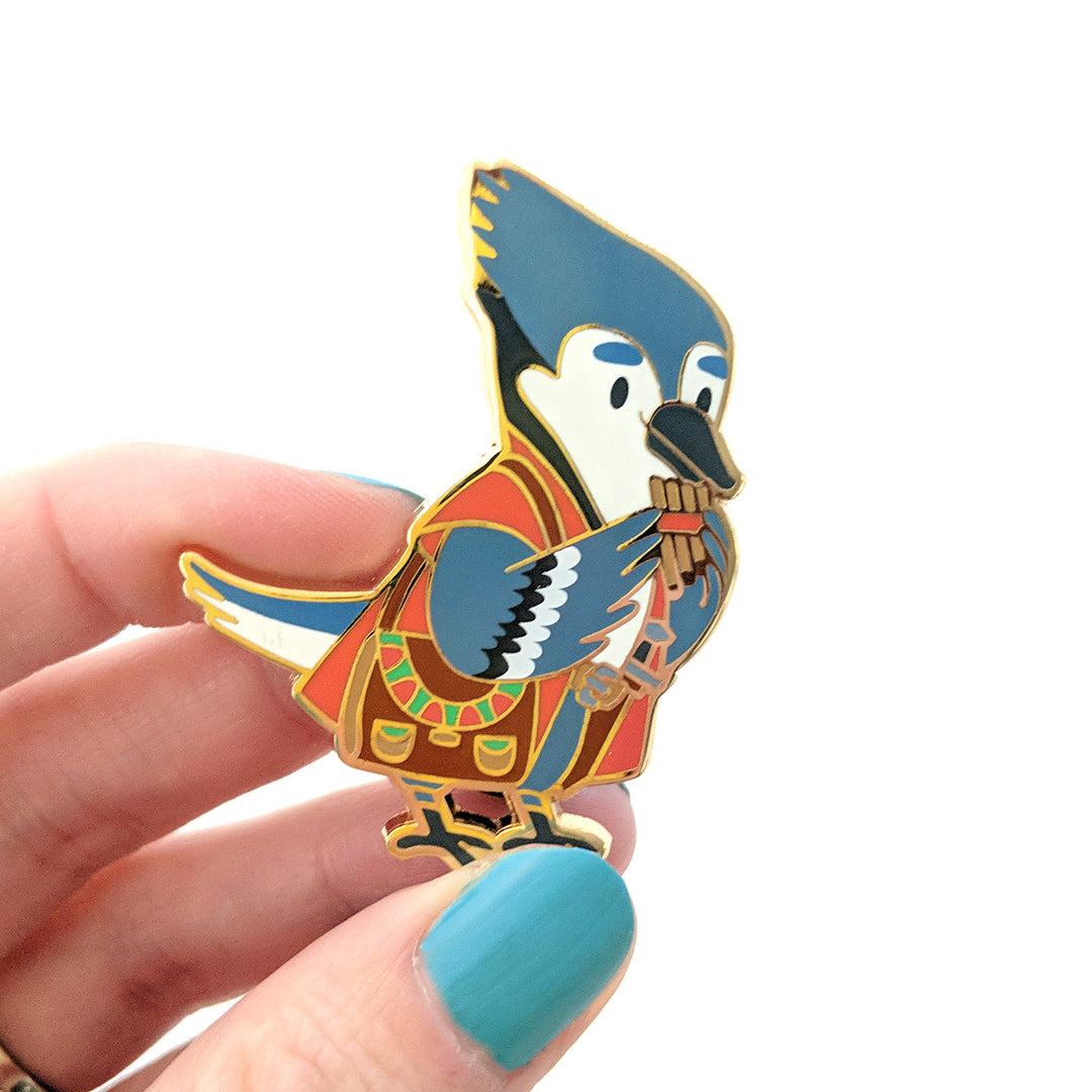 Seconds sale! Blue Jay Bard Enamel Pin - Geeky merchandise for people who play D&D - Merch to wear and cute accessories and stationery Paola's Pixels