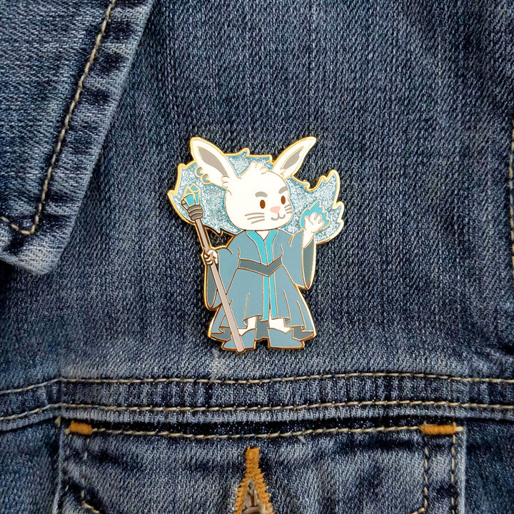 Bunny Wizard Enamel Pin with Glitter - Geeky merchandise for people who play D&D - Merch to wear and cute accessories and stationery Paola's Pixels