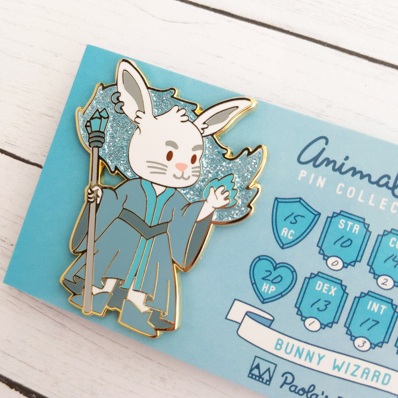 Bunny Wizard Enamel Pin with Glitter - Geeky merchandise for people who play D&D - Merch to wear and cute accessories and stationery Paola&