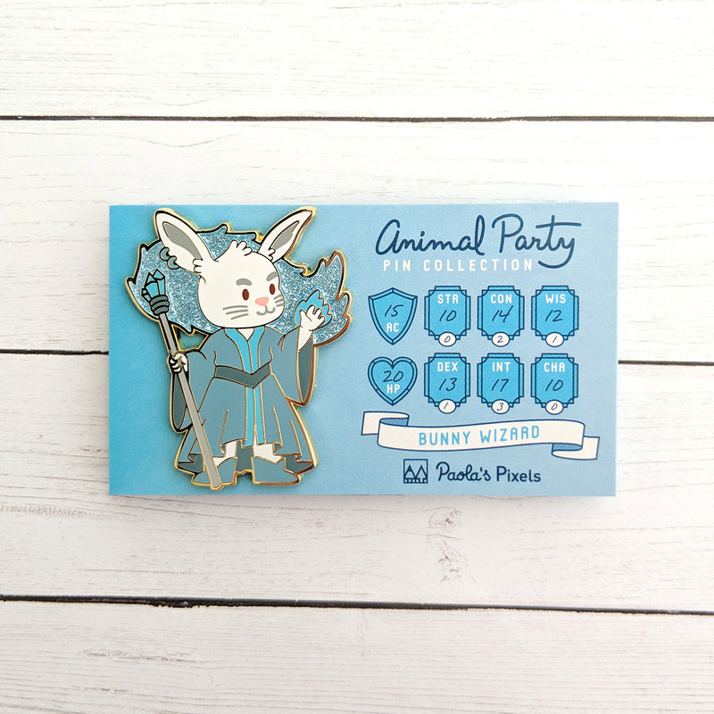 Bunny Wizard Enamel Pin with Glitter - Geeky merchandise for people who play D&D - Merch to wear and cute accessories and stationery Paola&