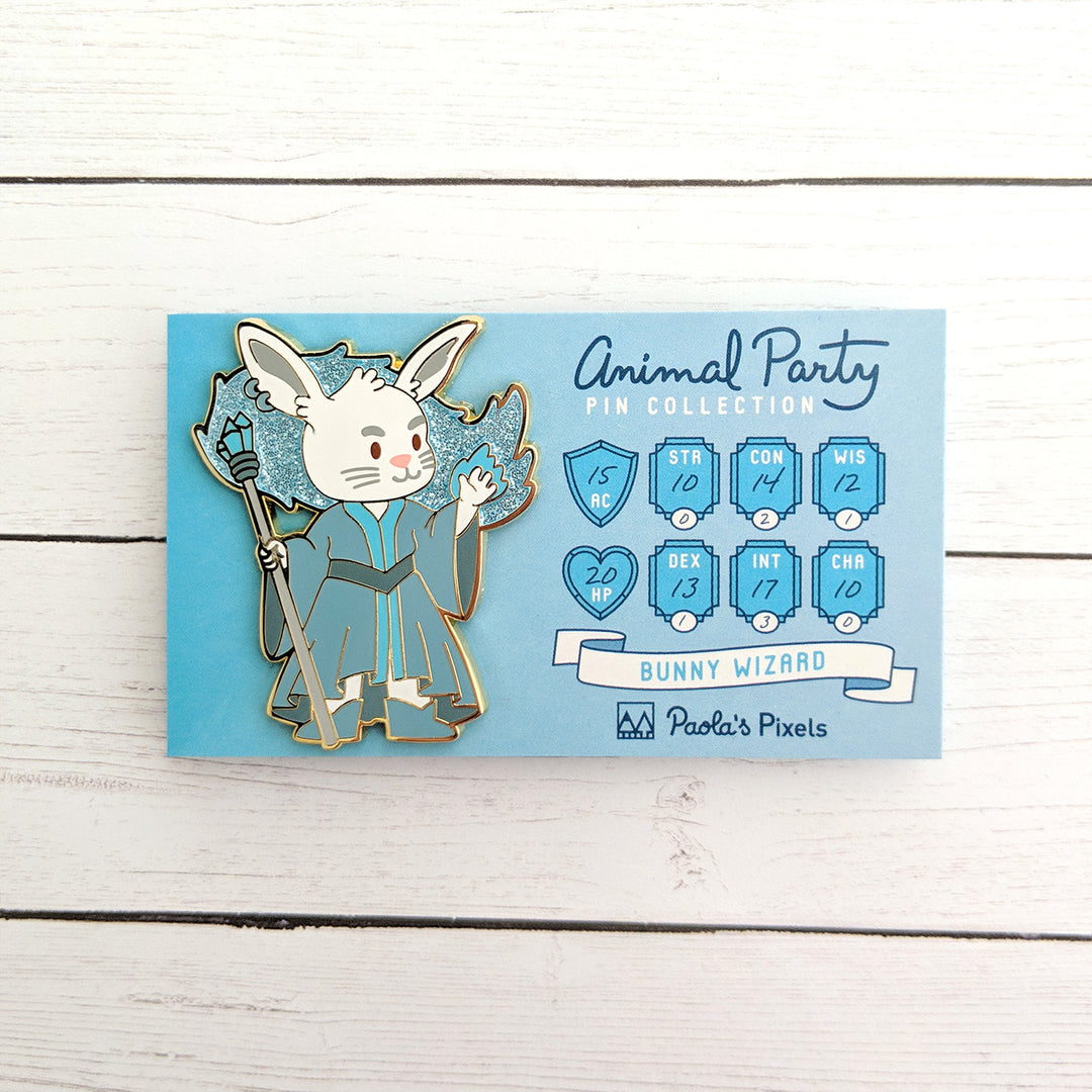 Seconds sale! Bunny Wizard Enamel Pin with Glitter - Geeky merchandise for people who play D&D - Merch to wear and cute accessories and stationery Paola's Pixels