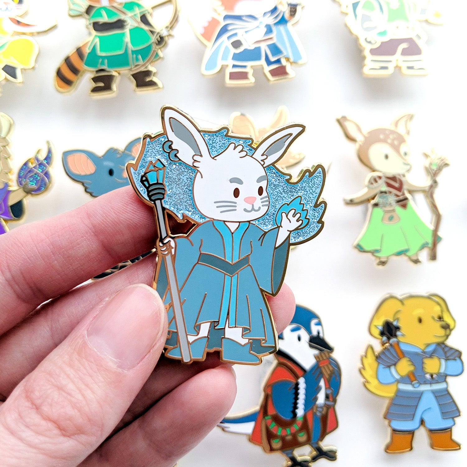 Bunny Wizard Enamel Pin with Glitter - Geeky merchandise for people who play D&D - Merch to wear and cute accessories and stationery Paola's Pixels