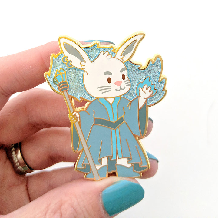 Seconds sale! Bunny Wizard Enamel Pin with Glitter - Geeky merchandise for people who play D&D - Merch to wear and cute accessories and stationery Paola's Pixels