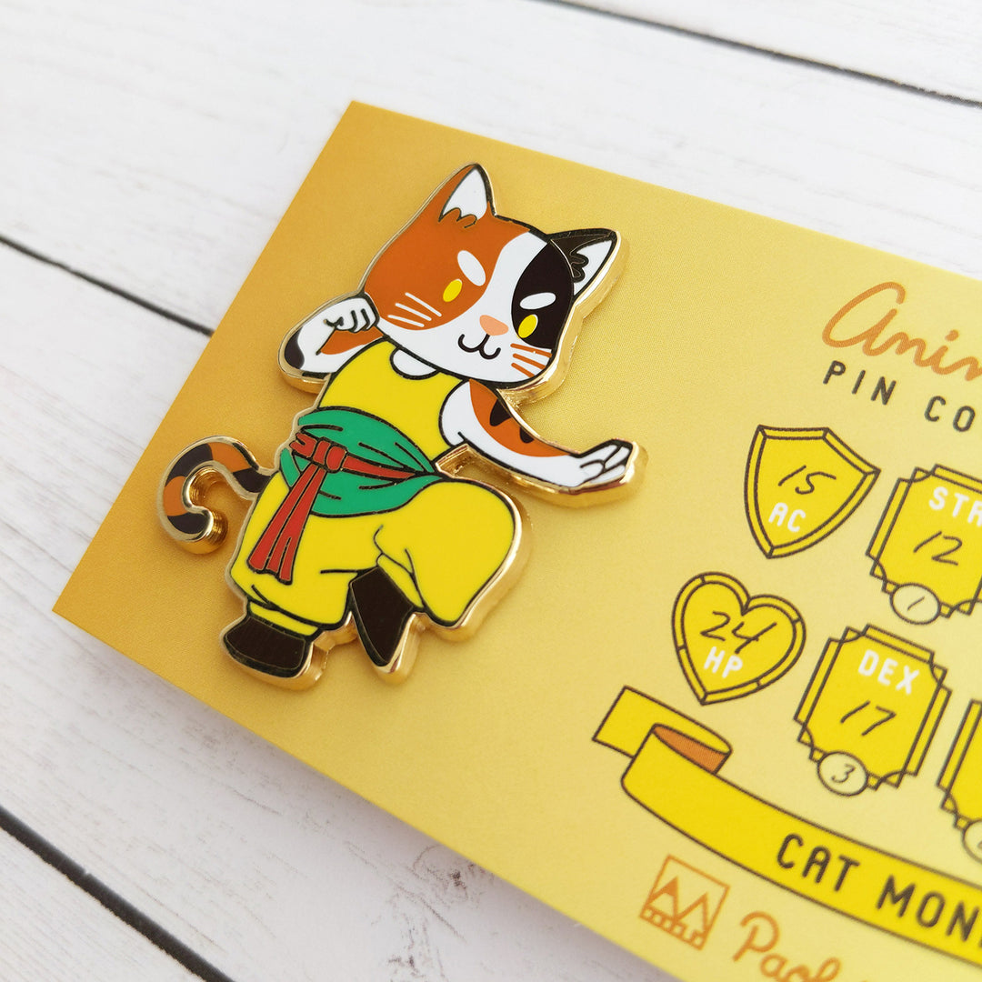 Cat Monk Enamel Pin - Geeky merchandise for people who play D&D - Merch to wear and cute accessories and stationery Paola's Pixels