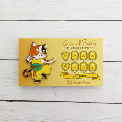 Cat Monk Enamel Pin - Geeky merchandise for people who play D&D - Merch to wear and cute accessories and stationery Paola's Pixels