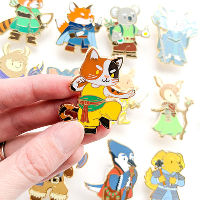 Cat Monk Enamel Pin - Geeky merchandise for people who play D&D - Merch to wear and cute accessories and stationery Paola's Pixels