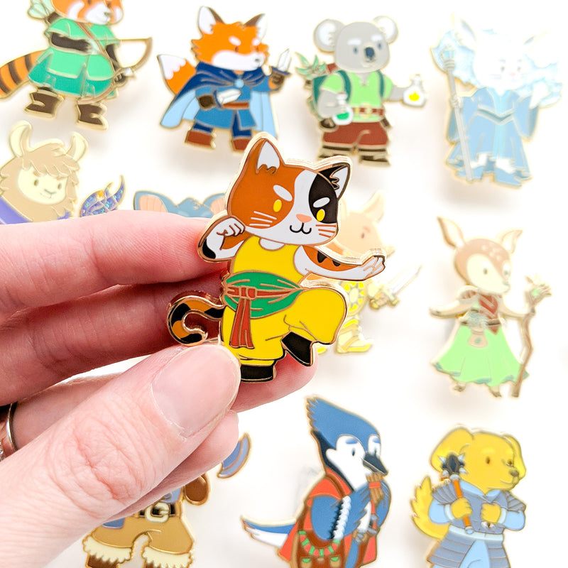 Cat Monk Enamel Pin - Geeky merchandise for people who play D&D - Merch to wear and cute accessories and stationery Paola&