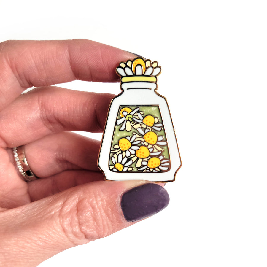 Seconds Sale! White Chamomile Potion Enamel Pin - Geeky merchandise for people who play D&D - Merch to wear and cute accessories and stationery Paola's Pixels