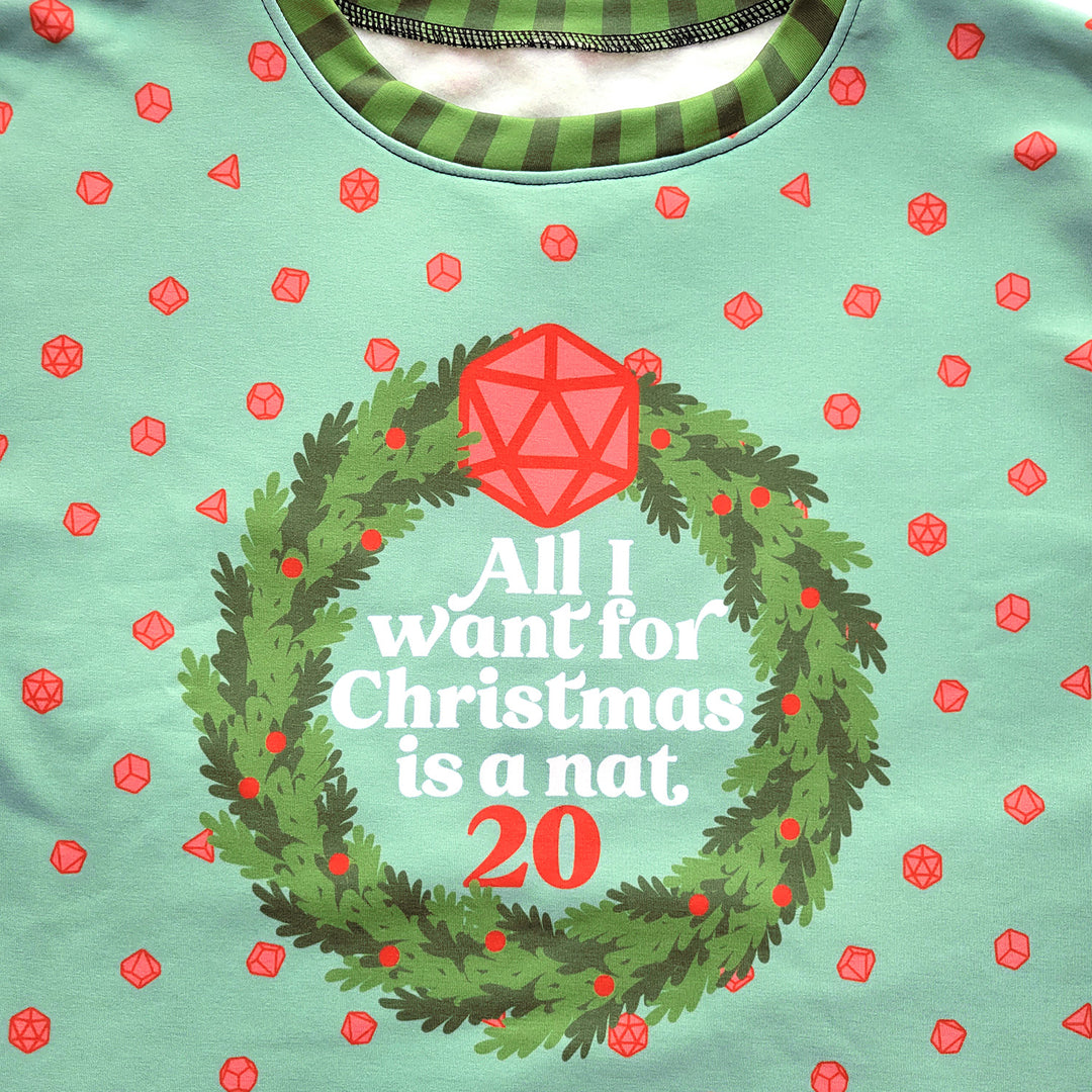 All I Want For Christmas is a Nat 20 Sweatshirt - Geeky merchandise for people who play D&D - Merch to wear and cute accessories and stationery Paola's Pixels
