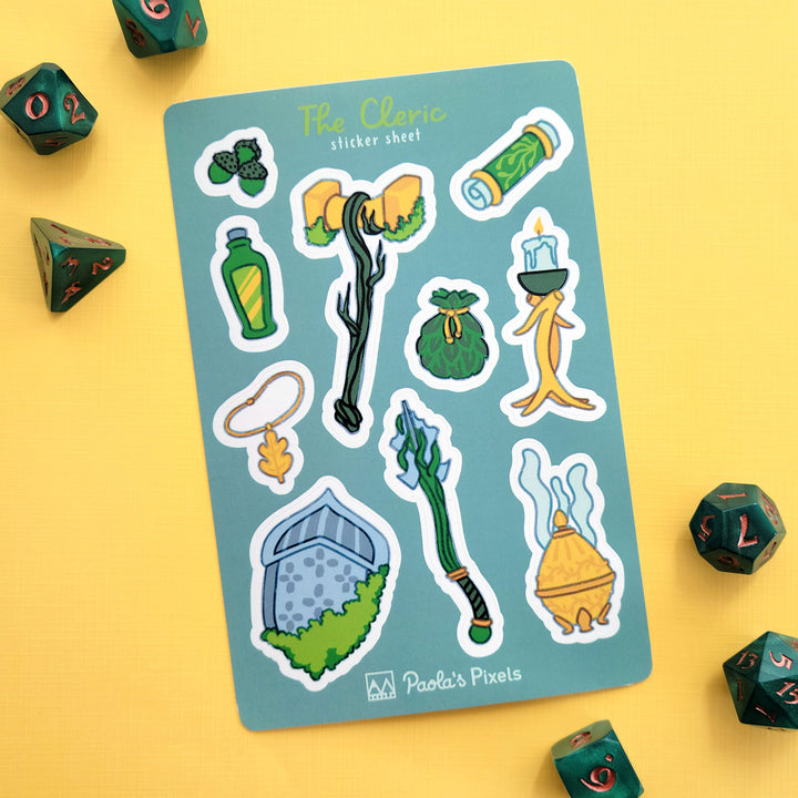 The Cleric Sticker Sheet - Geeky merchandise for people who play D&D - Merch to wear and cute accessories and stationery Paola's Pixels
