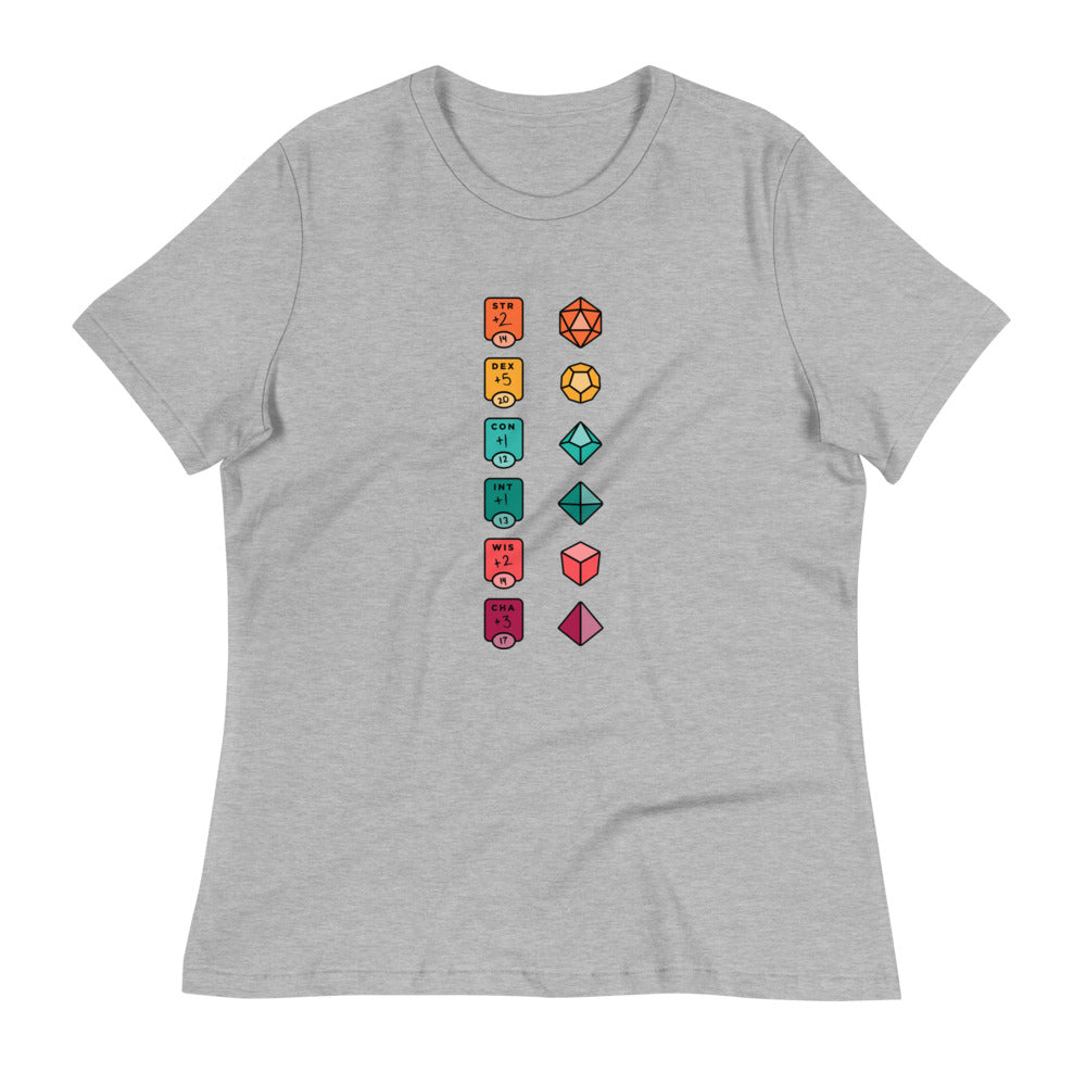 Colorful Character Sheet Women's Shirt - Geeky merchandise for people who play D&D - Merch to wear and cute accessories and stationery Paola's Pixels