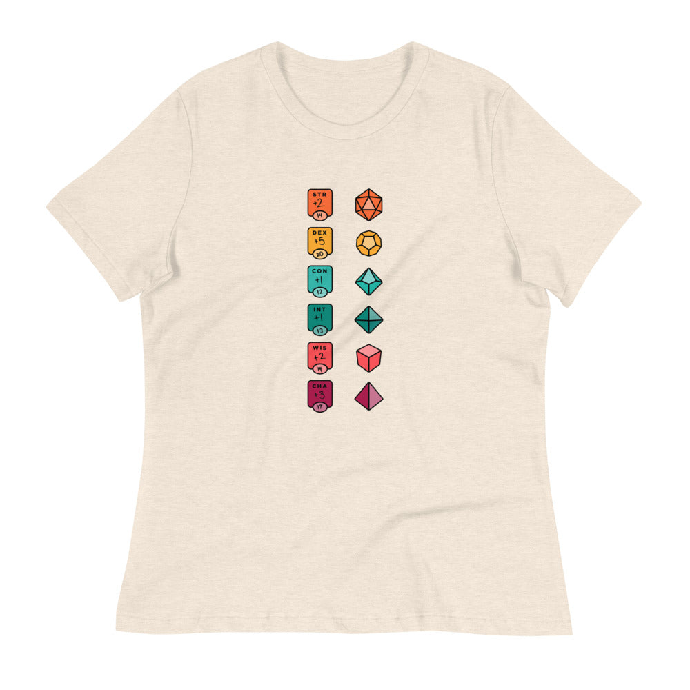 Colorful Character Sheet Women's Shirt - Geeky merchandise for people who play D&D - Merch to wear and cute accessories and stationery Paola's Pixels