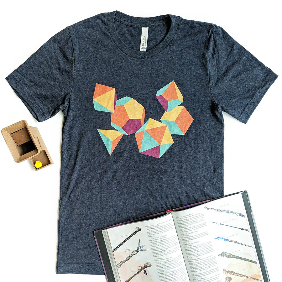Colorful Dice Shirt - Geeky merchandise for people who play D&D - Merch to wear and cute accessories and stationery Paola's Pixels
