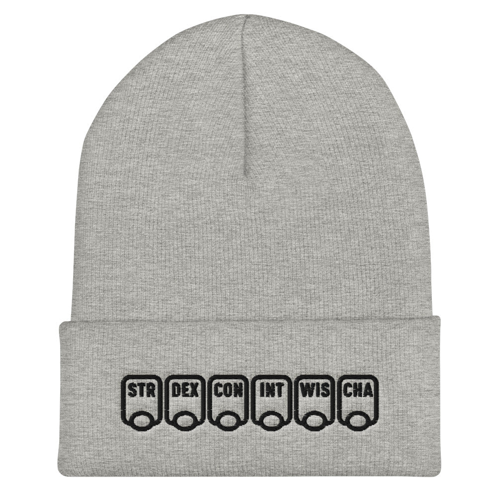 Ability Scores Beanie - Geeky merchandise for people who play D&D - Merch to wear and cute accessories and stationery Paola's Pixels