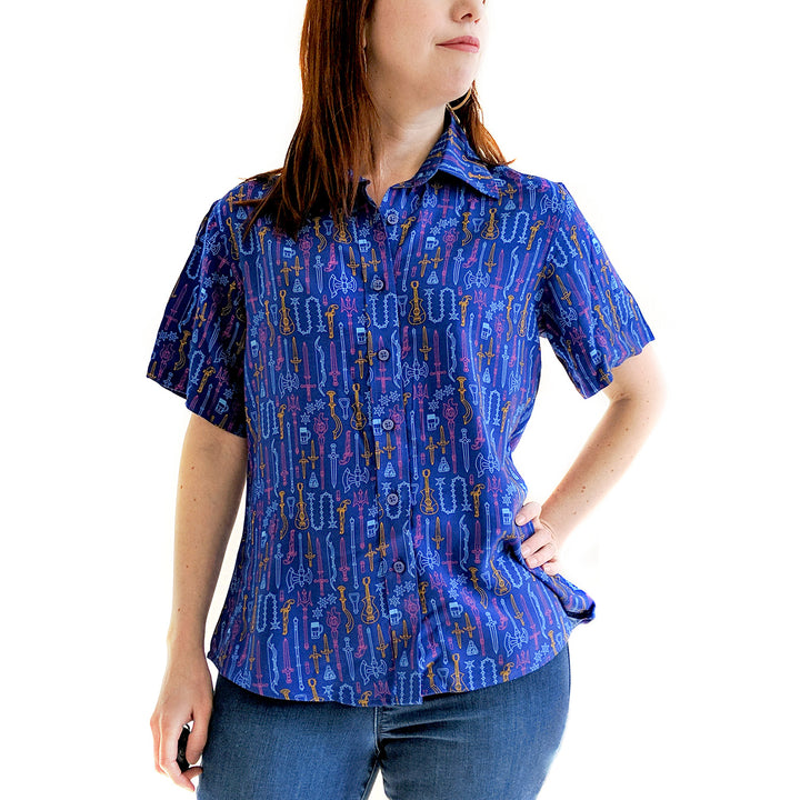 Damage Dealer Women's Button Up - Geeky merchandise for people who play D&D - Merch to wear and cute accessories and stationery Paola's Pixels