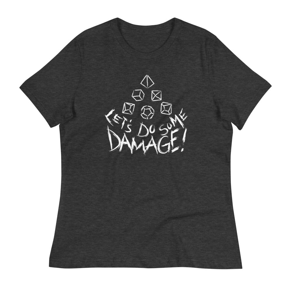 White Let's do Some Damage Women's Shirt - Geeky merchandise for people who play D&D - Merch to wear and cute accessories and stationery Paola's Pixels