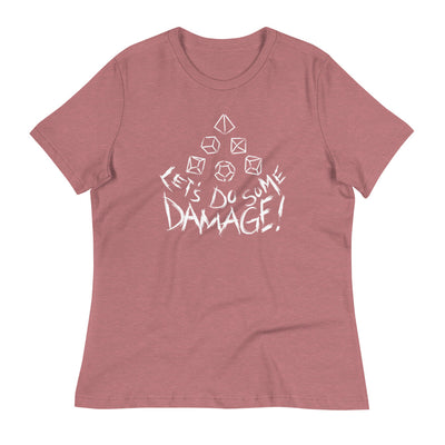 White Let's do Some Damage Women's Shirt - Geeky merchandise for people who play D&D - Merch to wear and cute accessories and stationery Paola's Pixels