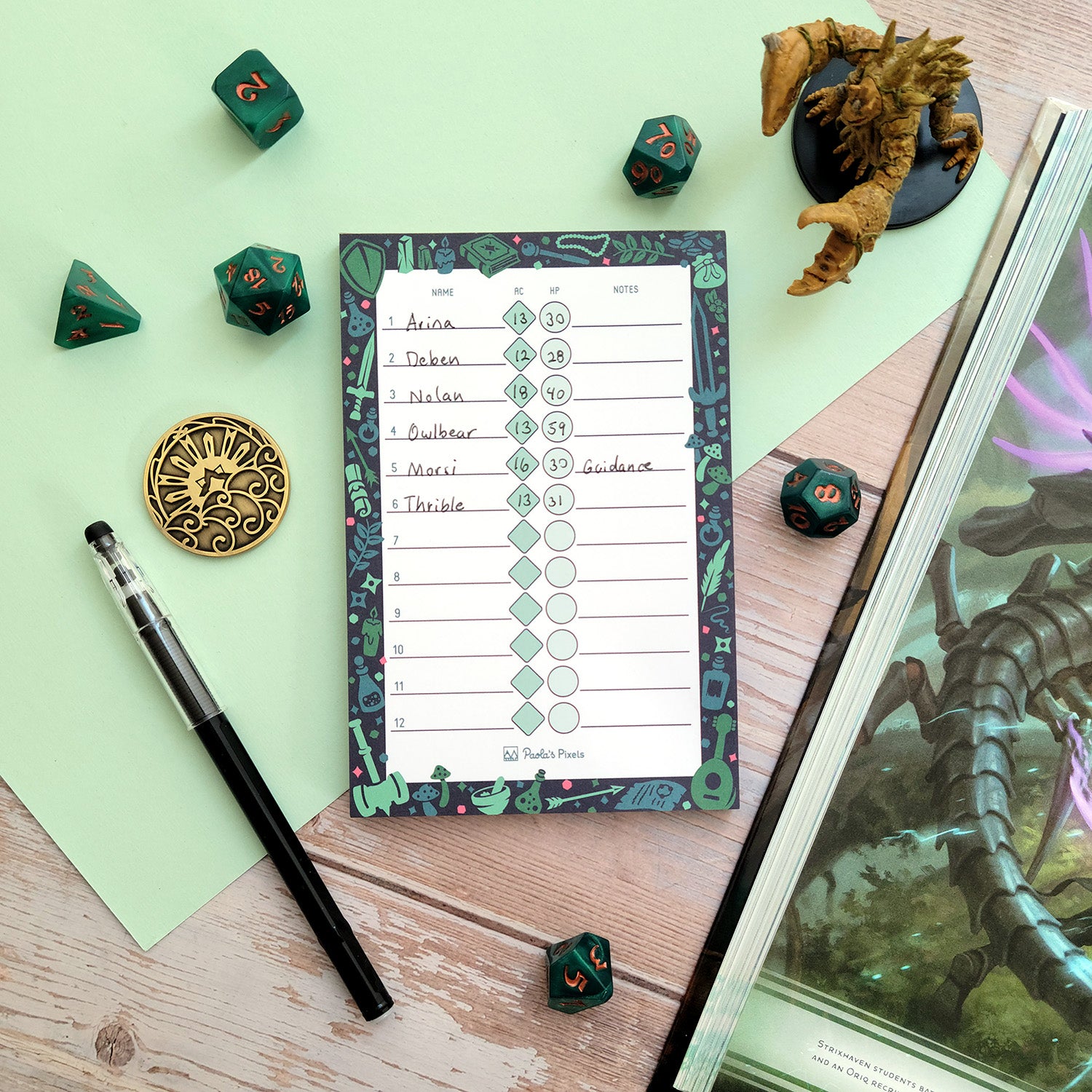 Dungeon Academia Initiative Pad - Geeky merchandise for people who play D&D - Merch to wear and cute accessories and stationery Paola's Pixels