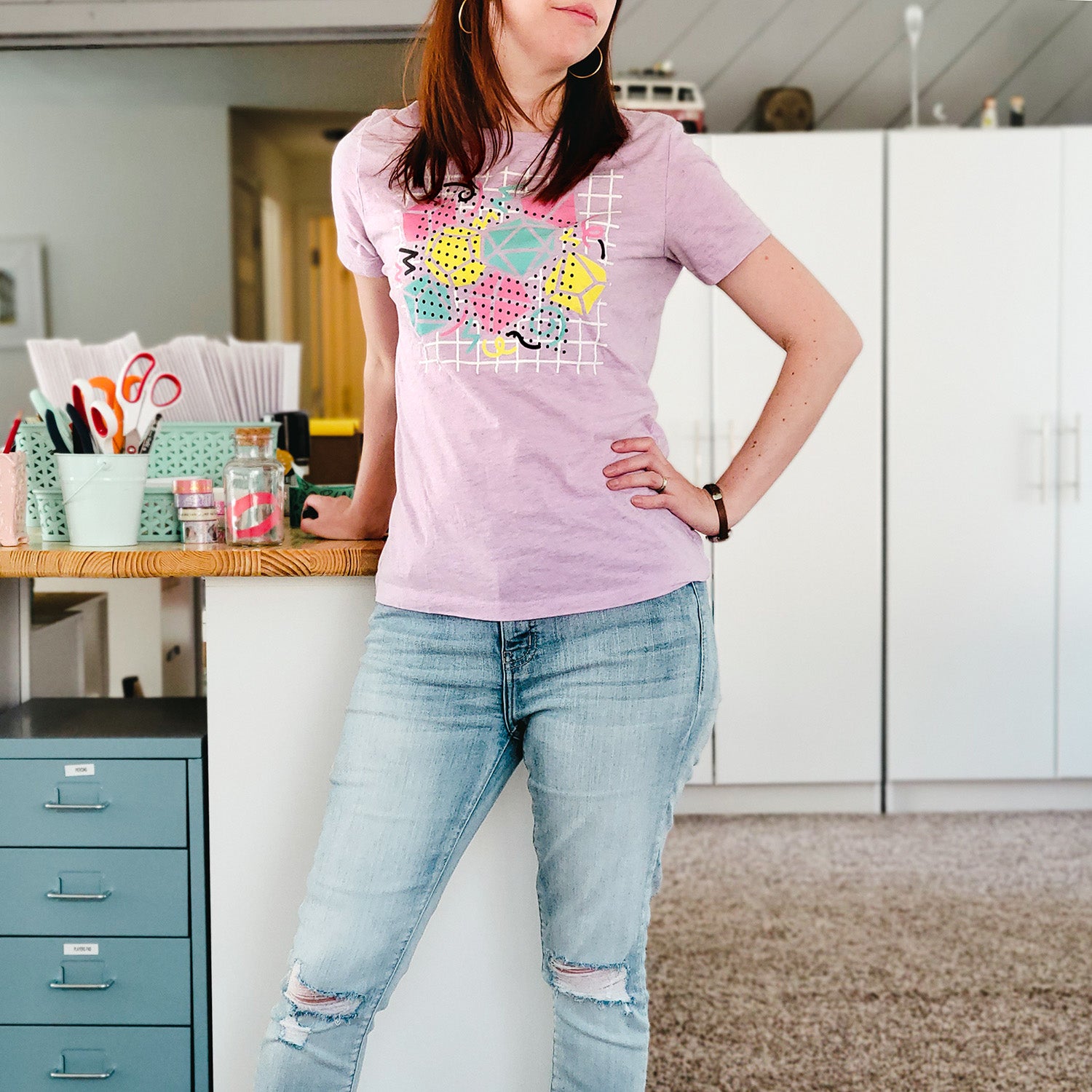 90s Dice Women's shirt Dark Version - Geeky merchandise for people who play D&D - Merch to wear and cute accessories and stationery Paola's Pixels