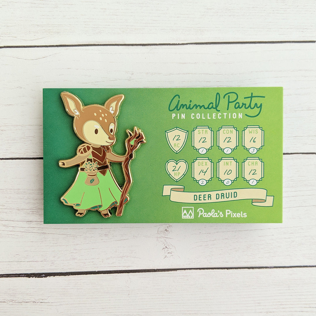 Seconds sale! Deer Druid Enamel Pin - Geeky merchandise for people who play D&D - Merch to wear and cute accessories and stationery Paola's Pixels