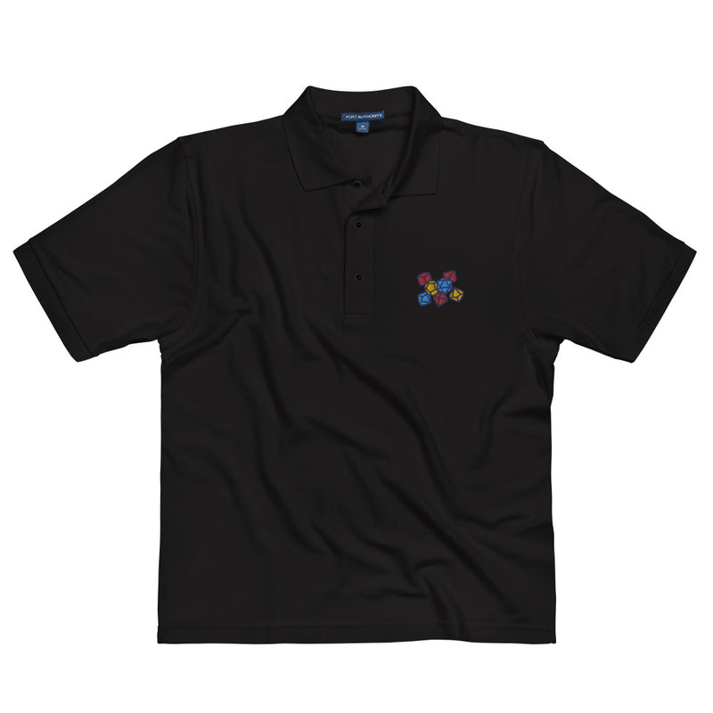 Primary Color Dice Embroidered Polo Shirt - Geeky merchandise for people who play D&D - Merch to wear and cute accessories and stationery Paola&