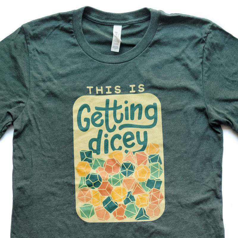 This Is Getting Dicey Shirt - Geeky merchandise for people who play D&D - Merch to wear and cute accessories and stationery Paola&